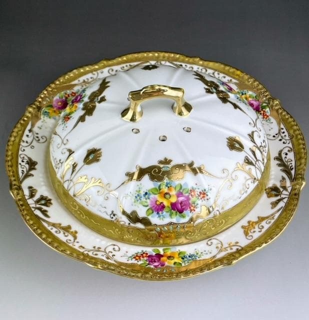 【希少】オールドノリタケ ２３㎝ 花紋蓋付き金盛り皿 深皿 ボウル 金彩