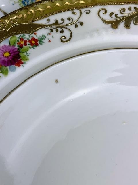 【希少】オールドノリタケ ２３㎝ 花紋蓋付き金盛り皿 深皿 ボウル 金彩