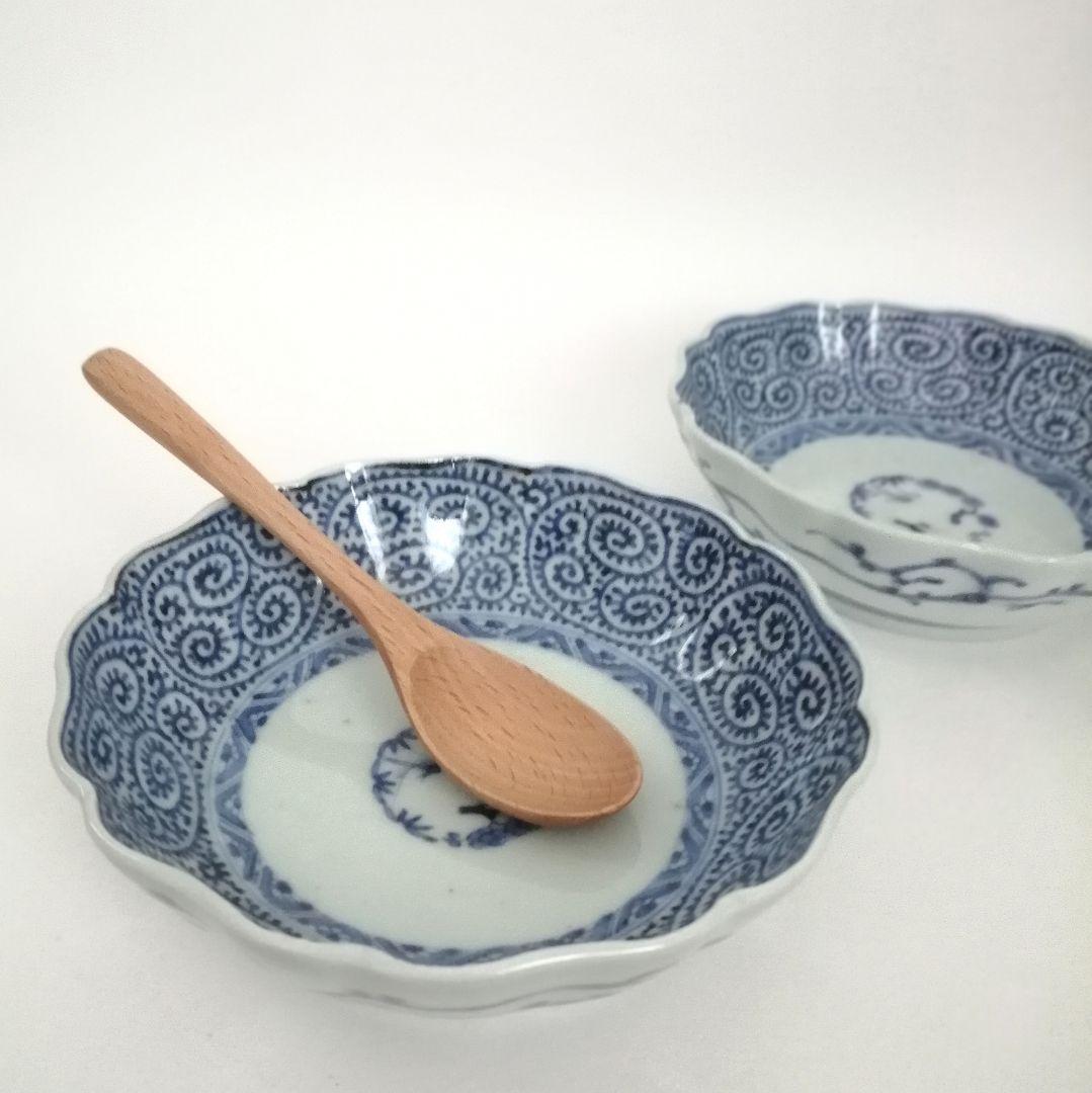 古伊万里　江戸中期　染付　蛸唐草　なます皿　２客