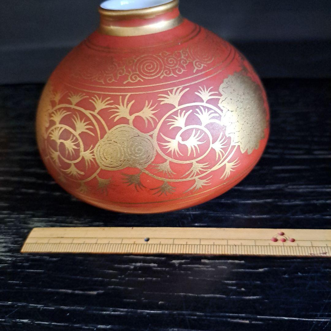 九谷　明治初期　　大日本永楽造　赤絵本金彩　油壺　大型　名入