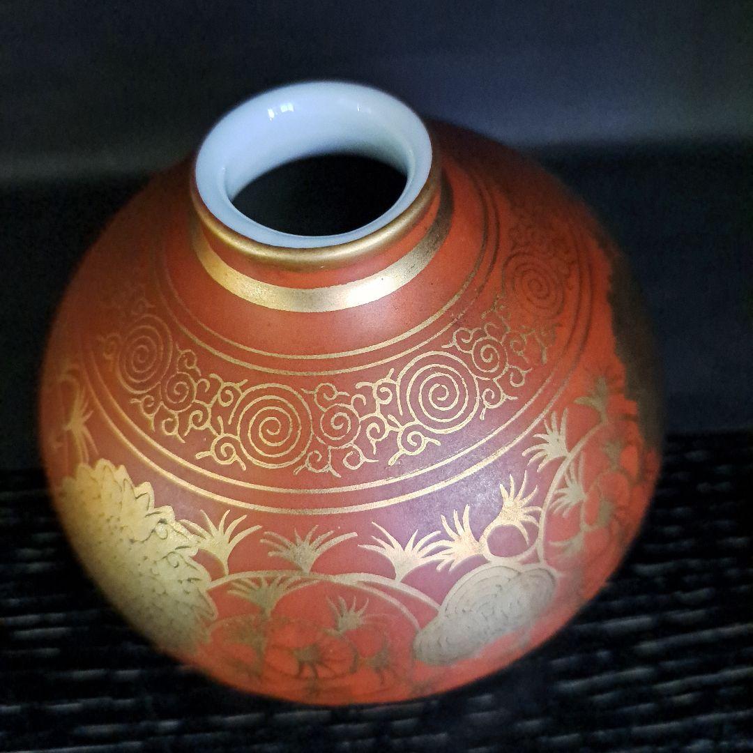 九谷　明治初期　　大日本永楽造　赤絵本金彩　油壺　大型　名入