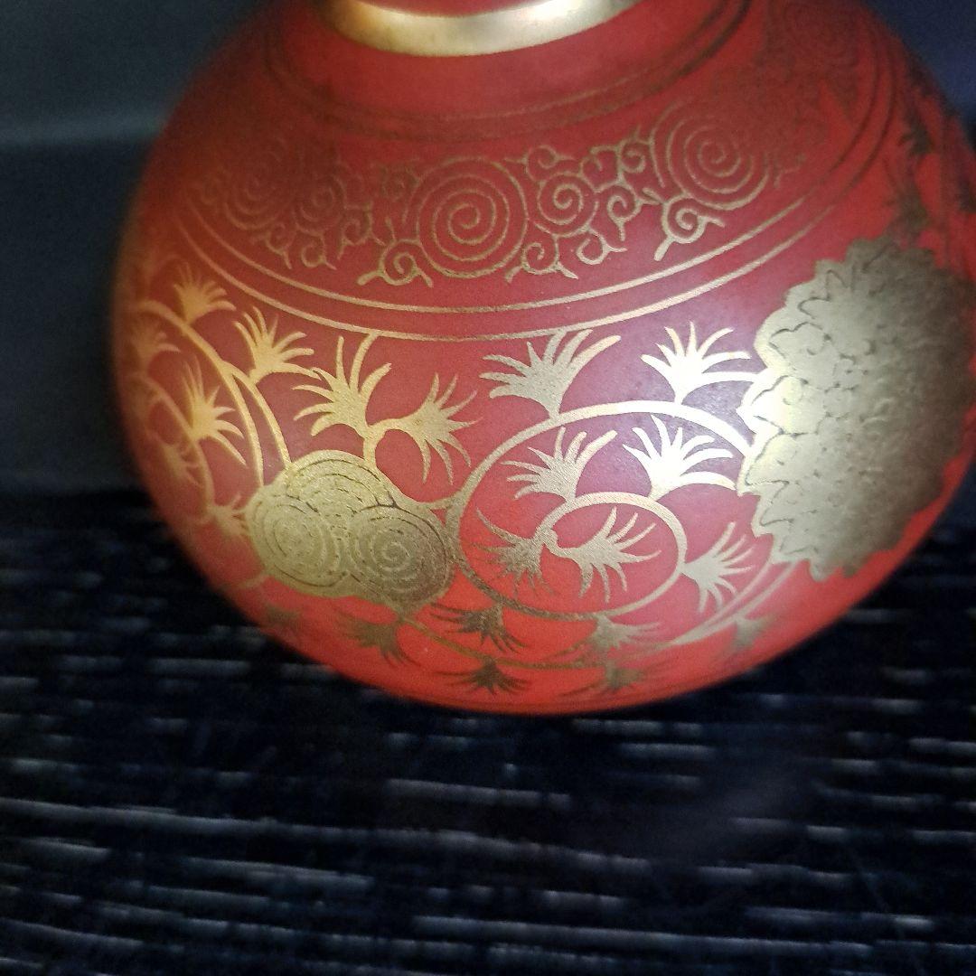 九谷　明治初期　　大日本永楽造　赤絵本金彩　油壺　大型　名入