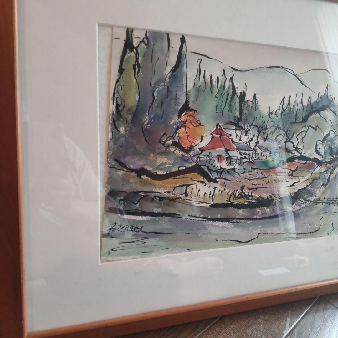 直筆サイン入り鈴木康雄作天竜川風景