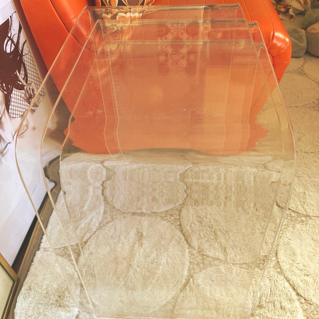 アクリル ネストテーブル 3台セット ミッドセンチュリー スペースエイジ 飾り台