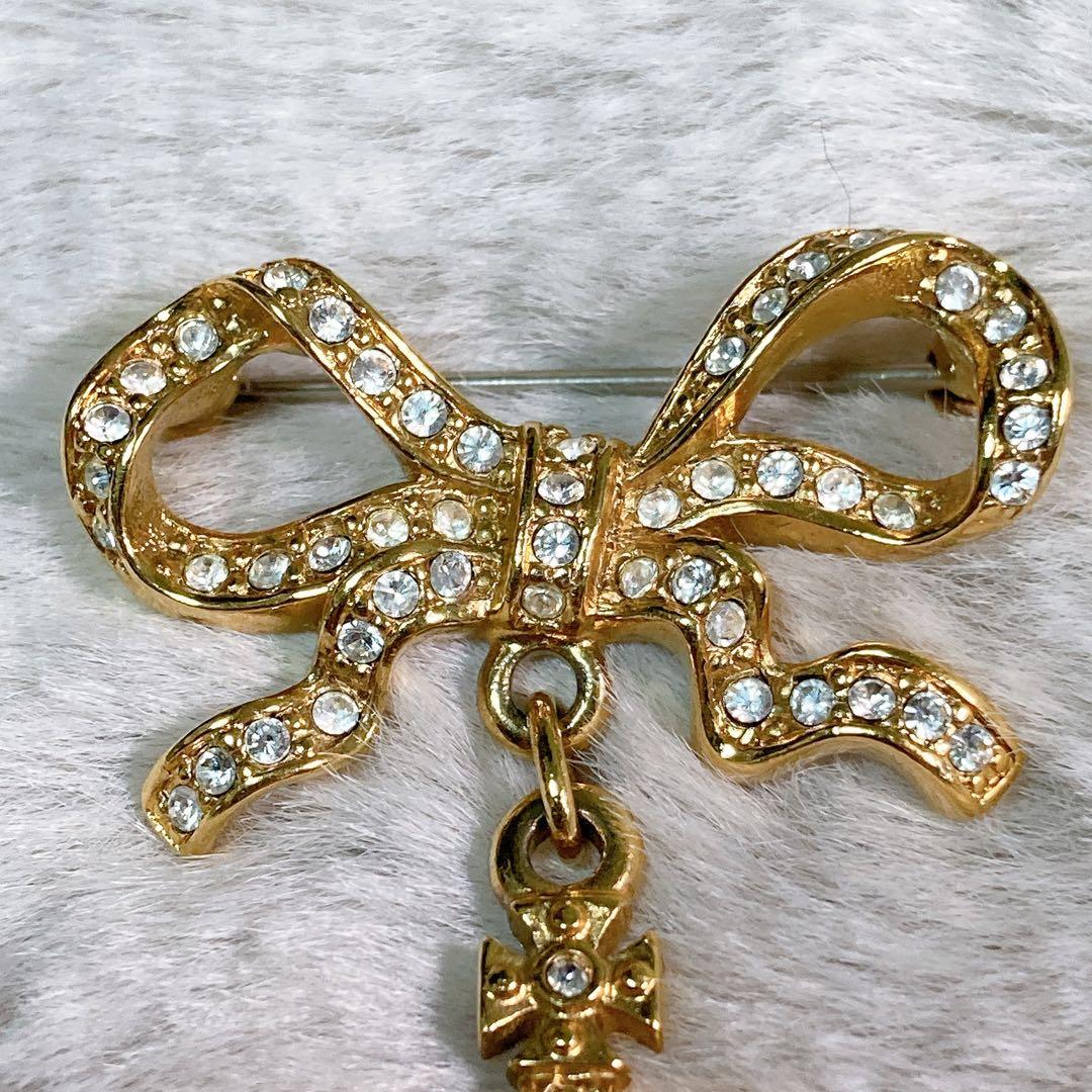 【美品】レア ヴィヴィアンウエストウッド オーブ リボン ブローチ ゴールド