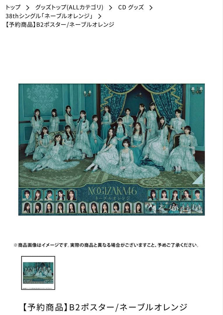 乃木坂46 ネーブルオレンジ　B2ポスター