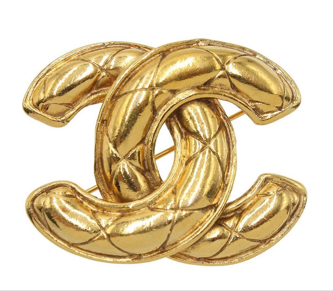 R2829 美品!! シャネル マトラッセ柄 ココマーク ブローチ