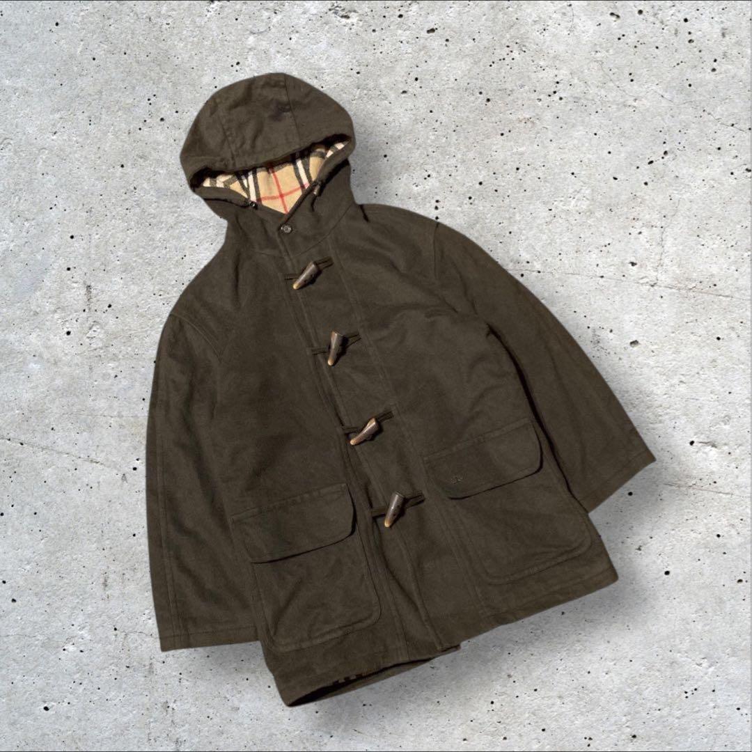 〈バーバリー〉ピーコート　子供服160㎝相当　モスグリーン　ノバチェック