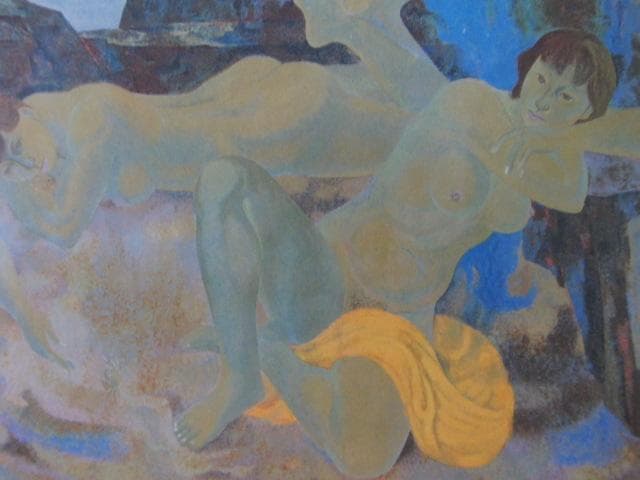 室井東志生、【女人】、希少な額装用画集画、新品高級額 額装付、状態良好