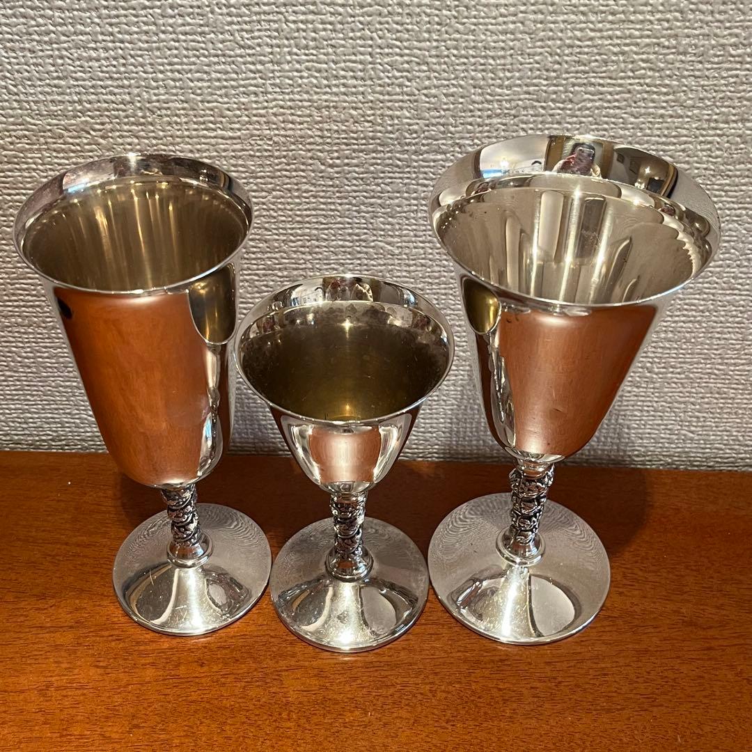 スペイン　アンティーク　シルバープレート　ワイングラス　酒器　純銀P 3客