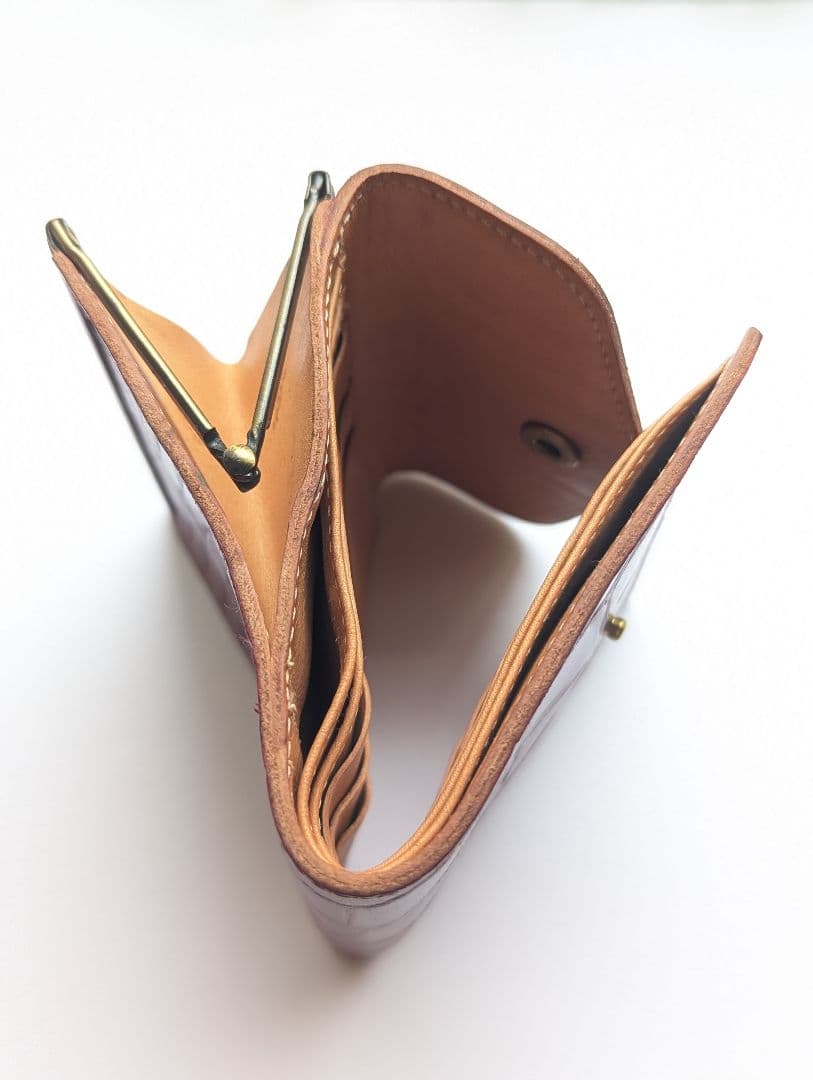 イルビゾンテ がま口【ボルドー×ヌメ】クロコ型押 バイカラー 美品 希少 男女兼