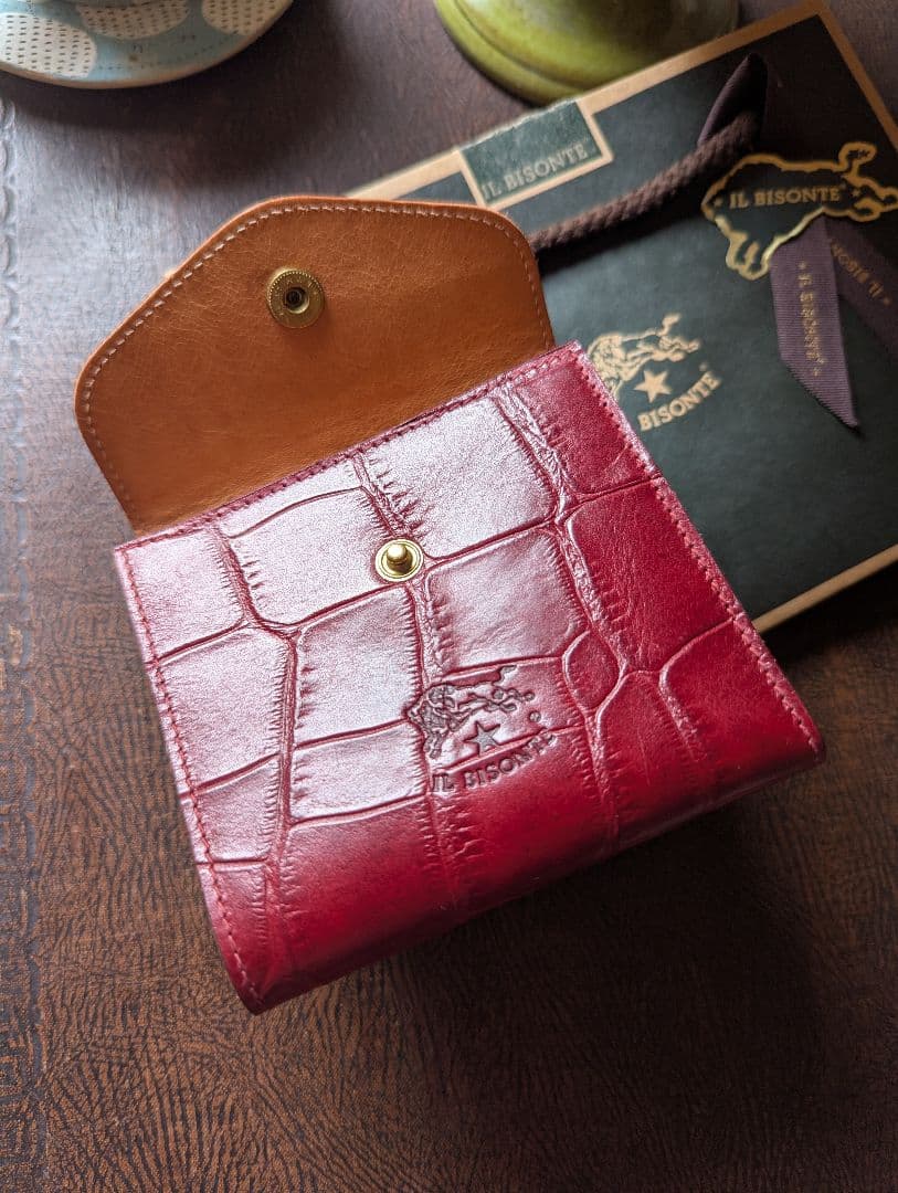 イルビゾンテ がま口【ボルドー×ヌメ】クロコ型押 バイカラー 美品 希少 男女兼