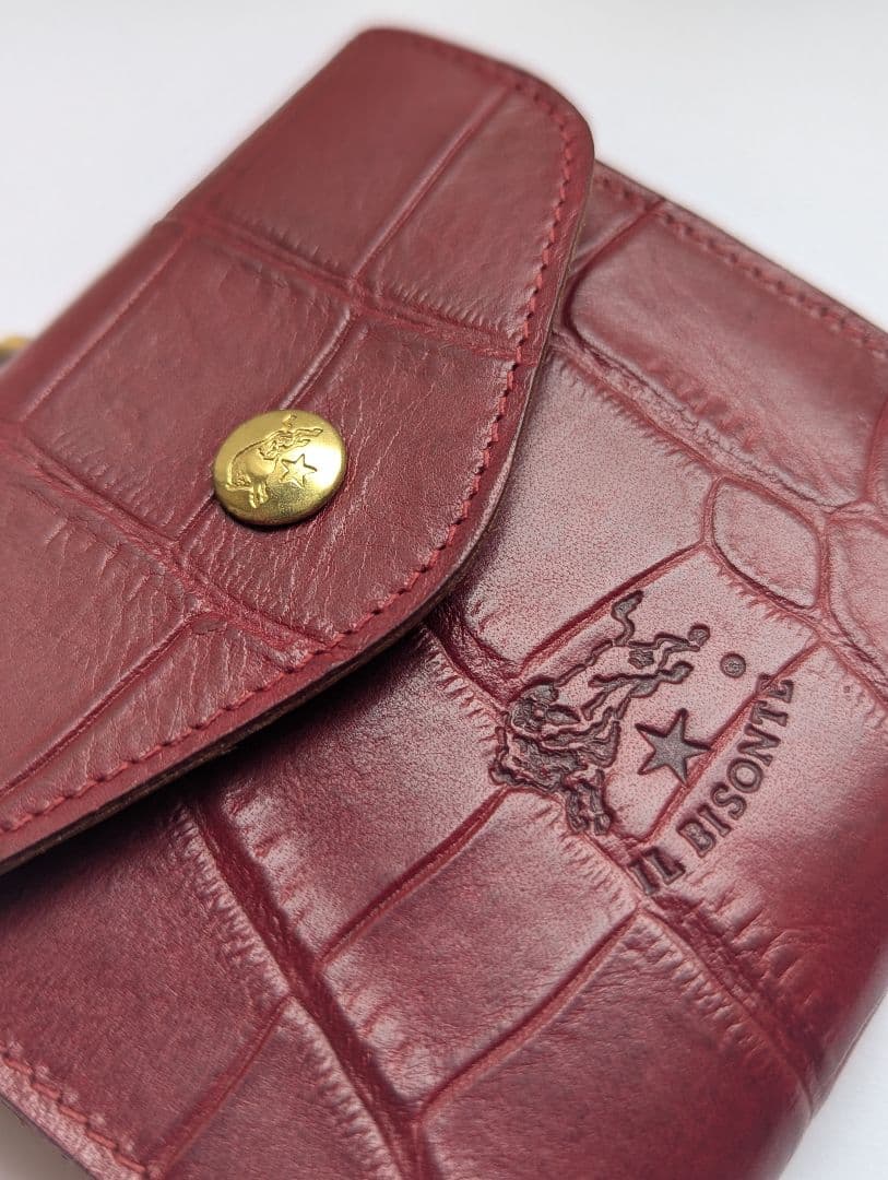 イルビゾンテ がま口【ボルドー×ヌメ】クロコ型押 バイカラー 美品 希少 男女兼
