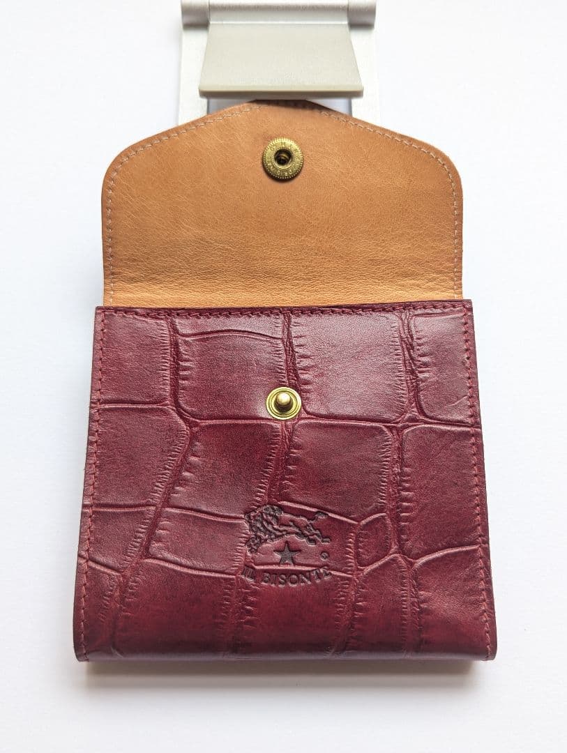 イルビゾンテ がま口【ボルドー×ヌメ】クロコ型押 バイカラー 美品 希少 男女兼