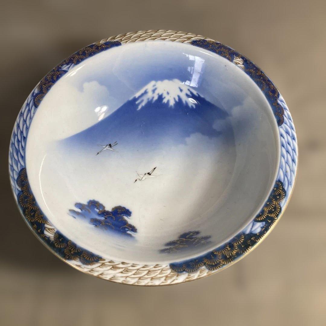 【オールド深川製】有田焼の伝統　日本の名窯　有田　深川製磁　染錦富士に鶴絵　鉢