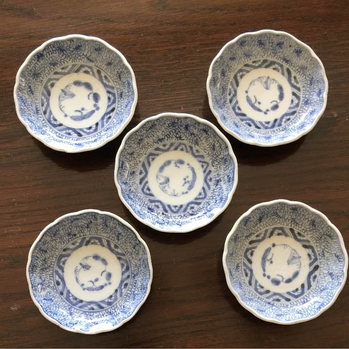 古伊万里 小皿 5客揃い みじん唐草 アンティーク 美品