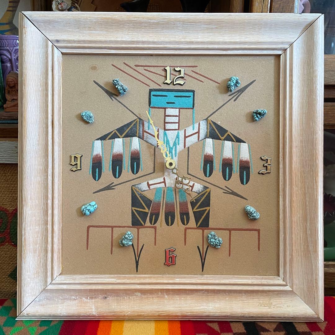 希少品！70's〜ネイティブアメリカン　ナバホ族サンドペイント砂絵の壁掛け時計