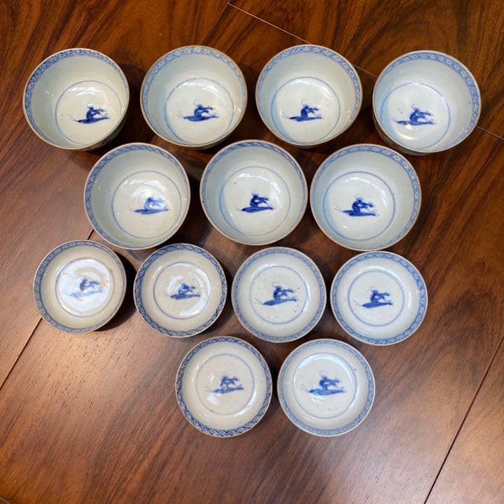 古伊万里　有田金彩上絵彩色飯茶碗蓋付き　 六客揃いと茶碗蓋無し一客