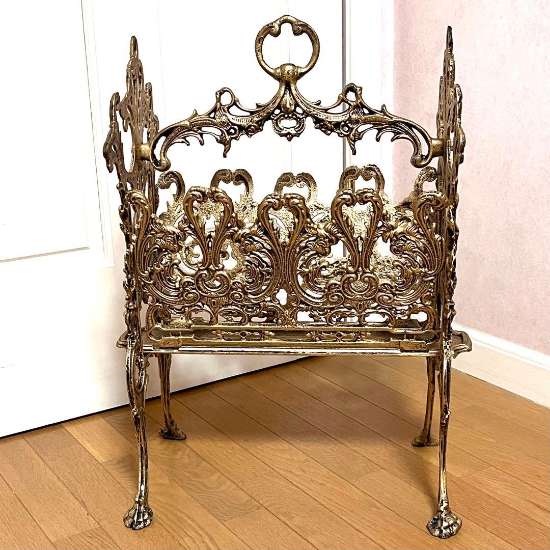 ヴィクトリアンスタイル　マガジンラック　アンティーク調　ゴールド　真鍮　レトロ