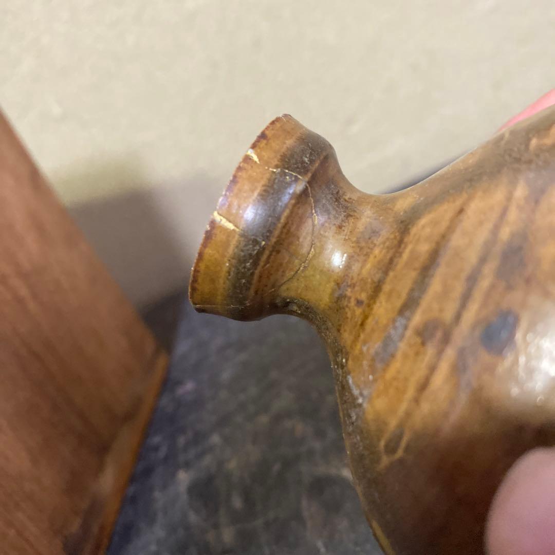 黒釉李朝油壺　木箱付き