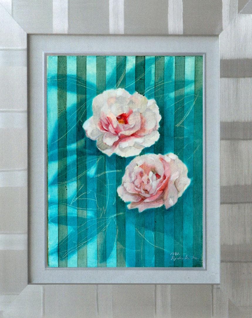 油絵 菅家令子 絵 絵画 インテリア 額付(黒) F4-222023 花 ぼたん