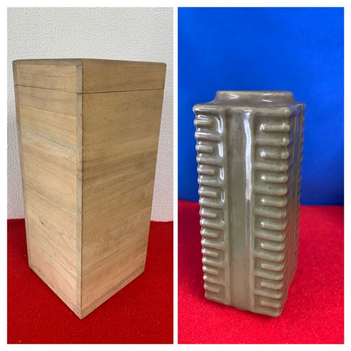 中国古美術　清時代龍泉窯琮式瓶　 共箱　F5-1