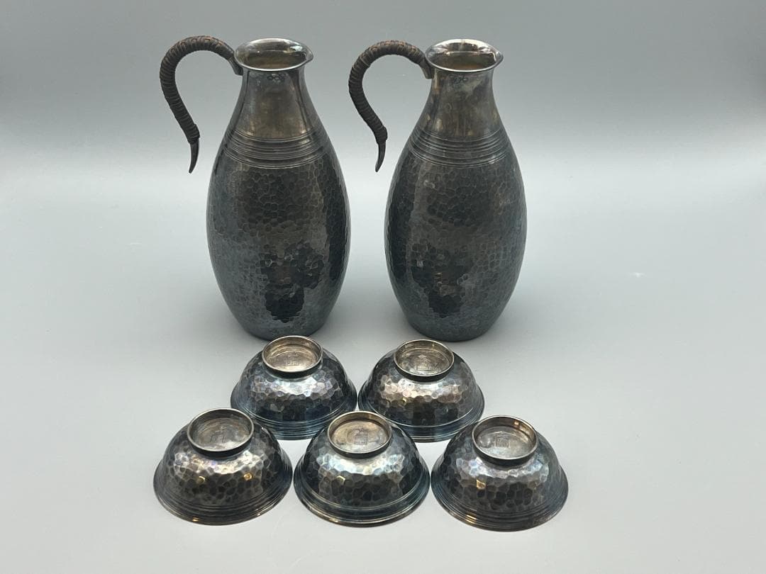 【海】山崎謹製　酒器セット　純銀製　徳利＆お猪口(ぐい呑)　総重量約284.5ｇ