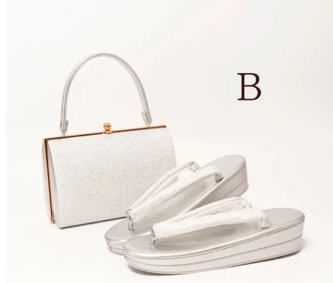 【美品】草履バッグセット silver （草履LLsize）