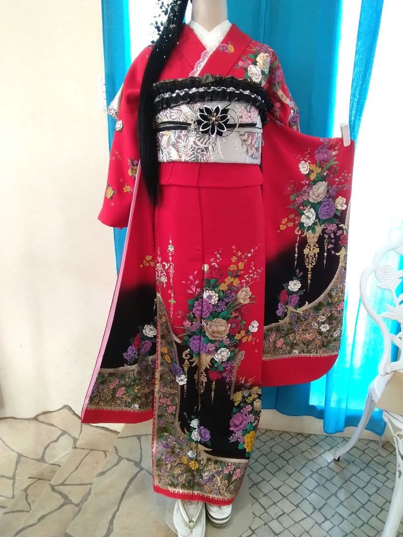 振袖フルセット、正絹振袖落款、成人式、重ね衿帯揚げ帯締、西陣袋帯ガード加工、襦袢