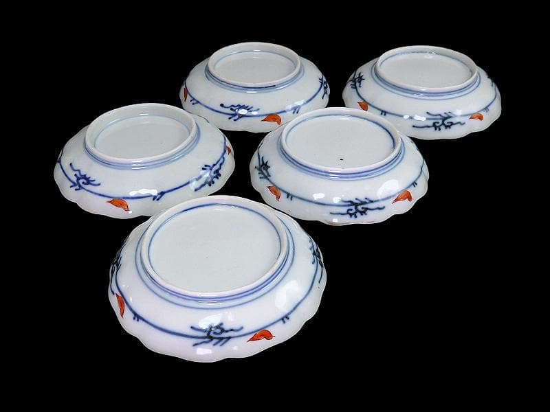 古伊万里　金襴手　窓絵　宝尽くしに松竹梅の図　4寸皿　５枚　B091AS-CZa