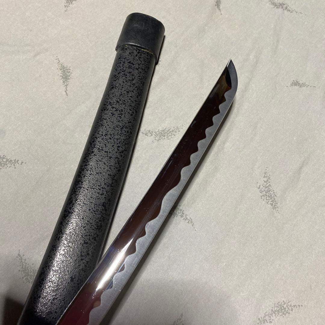 模造刀 ツートン皮巻柄 楕円鍔 黒粒黒鞘