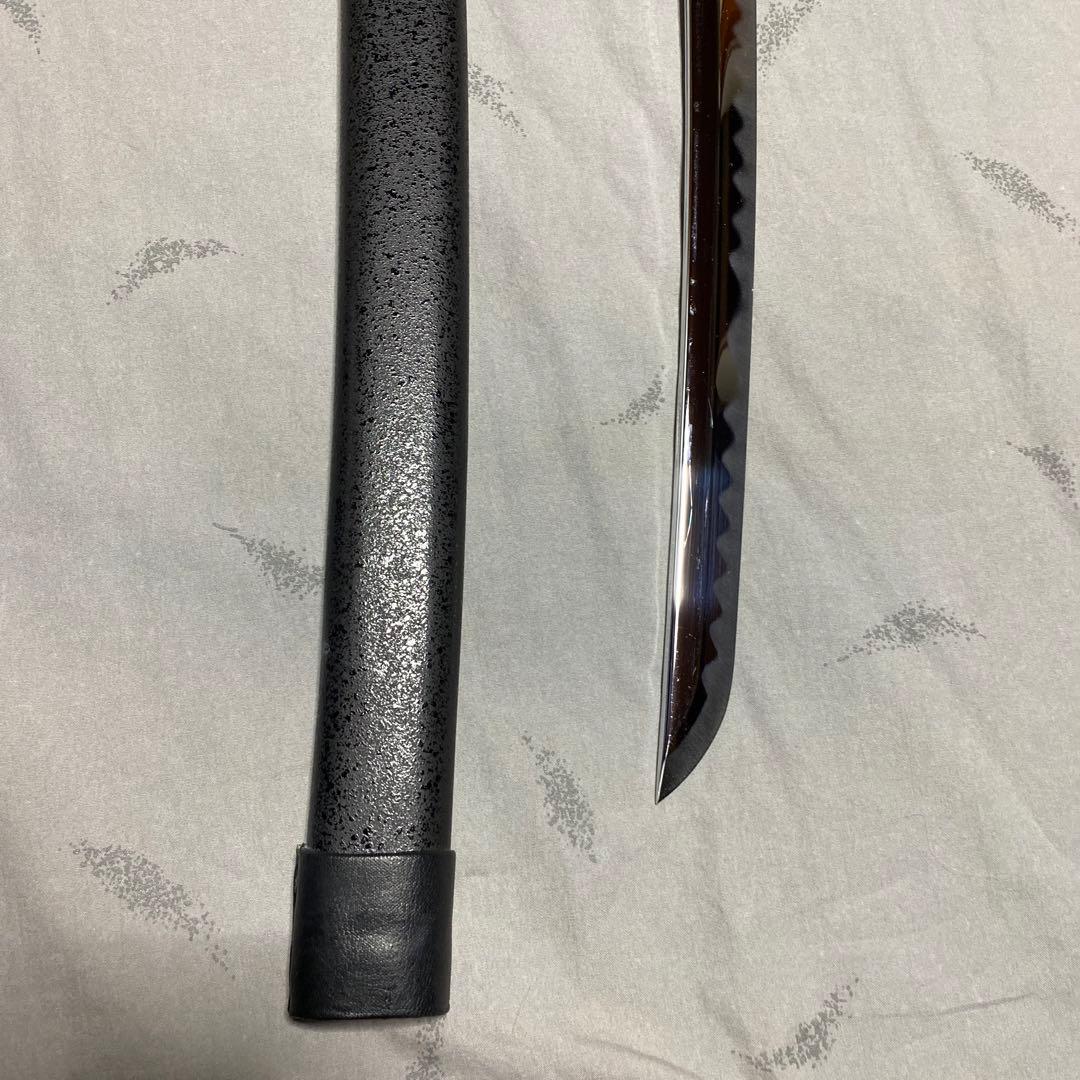 模造刀 ツートン皮巻柄 楕円鍔 黒粒黒鞘