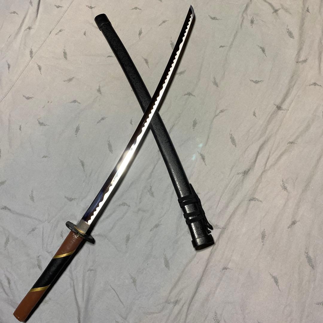 模造刀 ツートン皮巻柄 楕円鍔 黒粒黒鞘