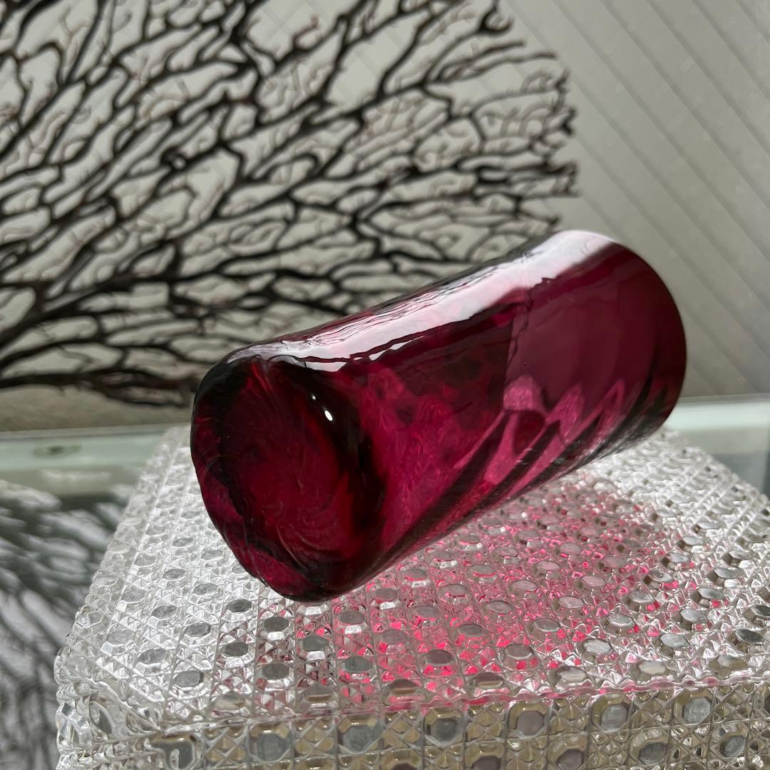 骨董　時代　希少金赤ガラス　モールガラス調　流線型ピルスナー　ビアグラス　ウラン