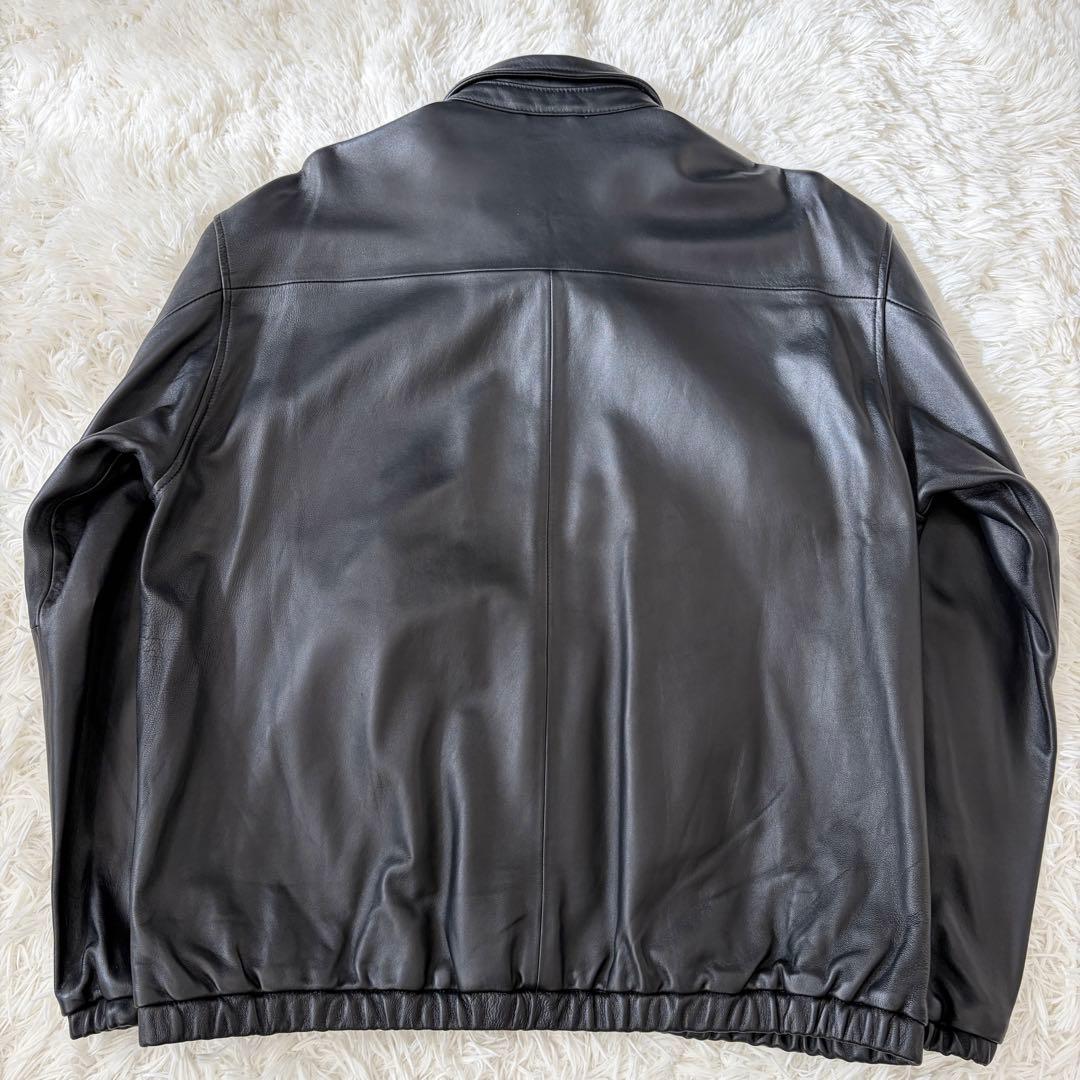 【美品】SHIPS XL レザージャケット シングル 襟付 裏地チェック 黒