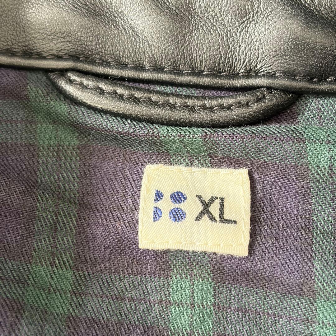 【美品】SHIPS XL レザージャケット シングル 襟付 裏地チェック 黒