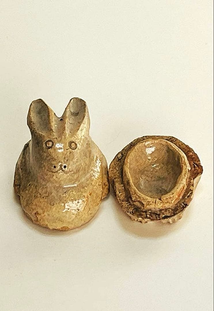 新品未使用　萩焼　香合　兎　二重箱