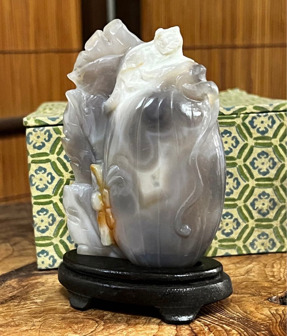 中国美術 時代 瑠璃 玉 台座 共箱