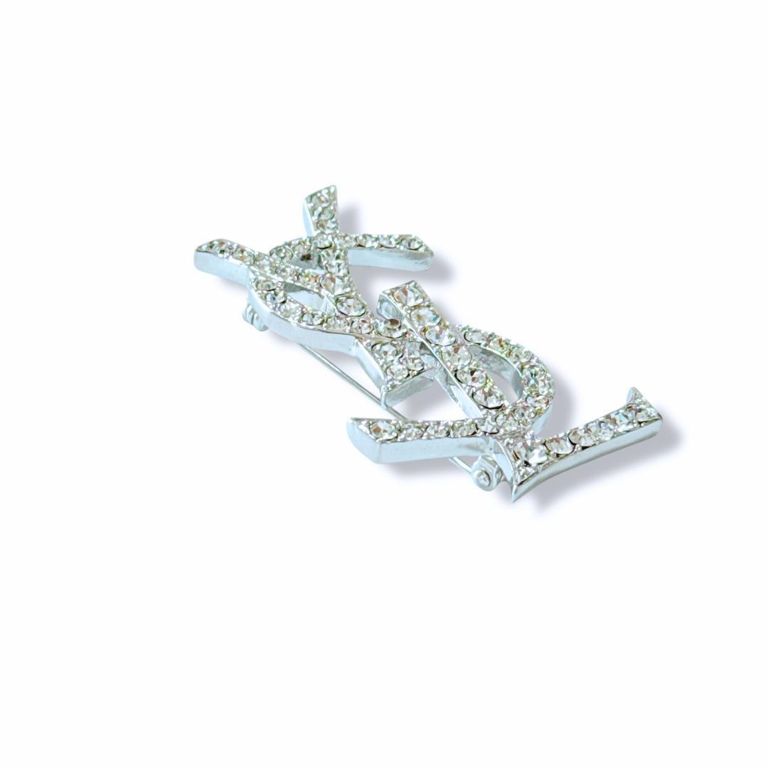 【超美品】イヴサンローラン ブローチ YSL ロゴ ラインストーン