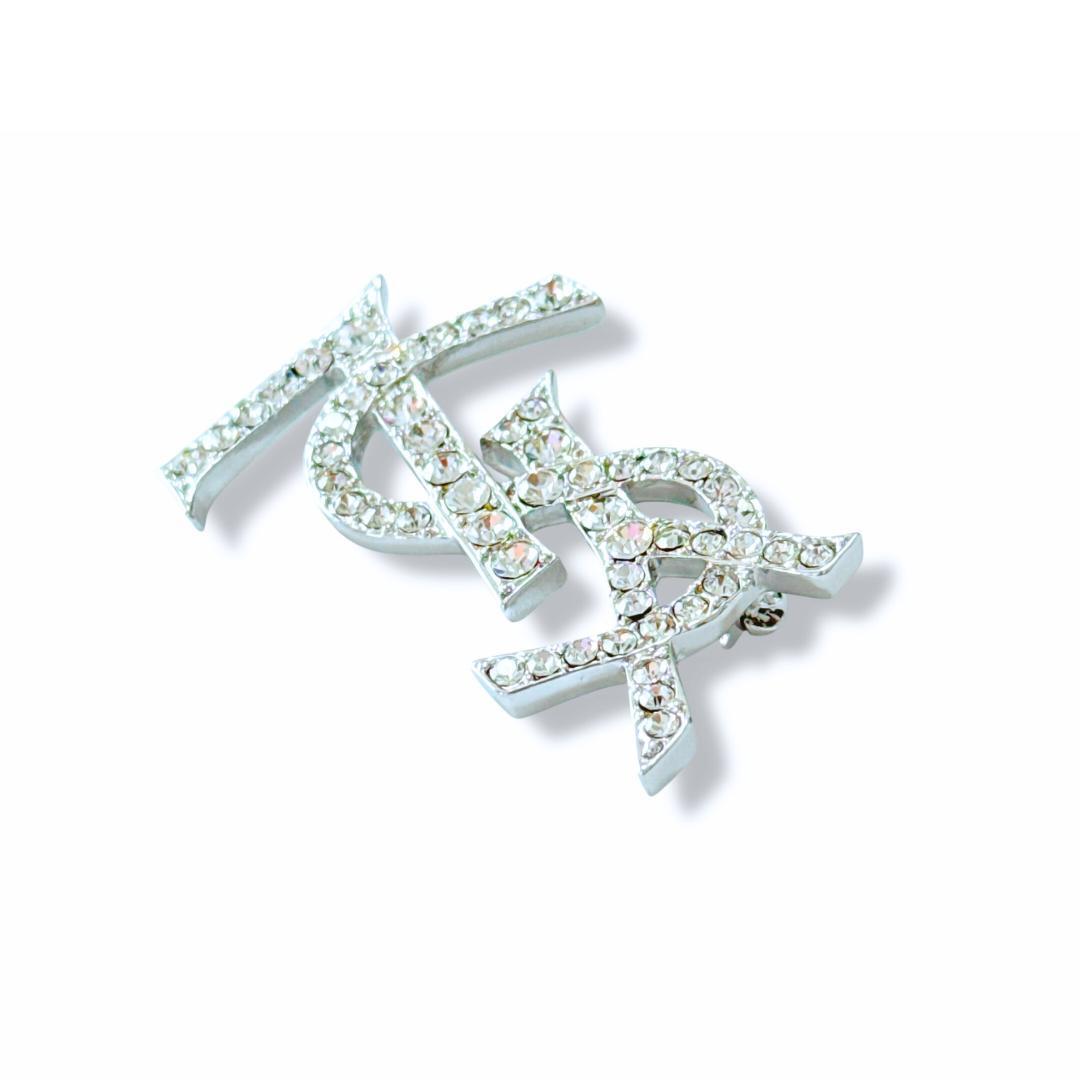 【超美品】イヴサンローラン ブローチ YSL ロゴ ラインストーン