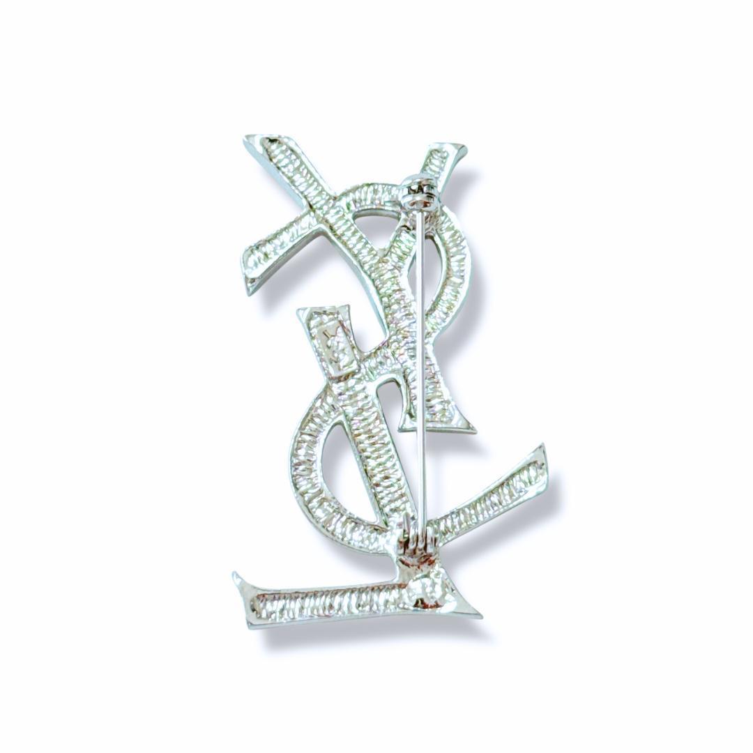 【超美品】イヴサンローラン ブローチ YSL ロゴ ラインストーン
