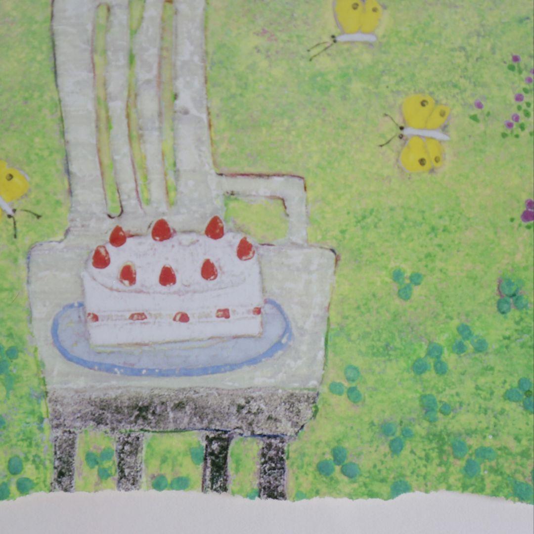 野地美樹子　版画　『春の歌』　猫