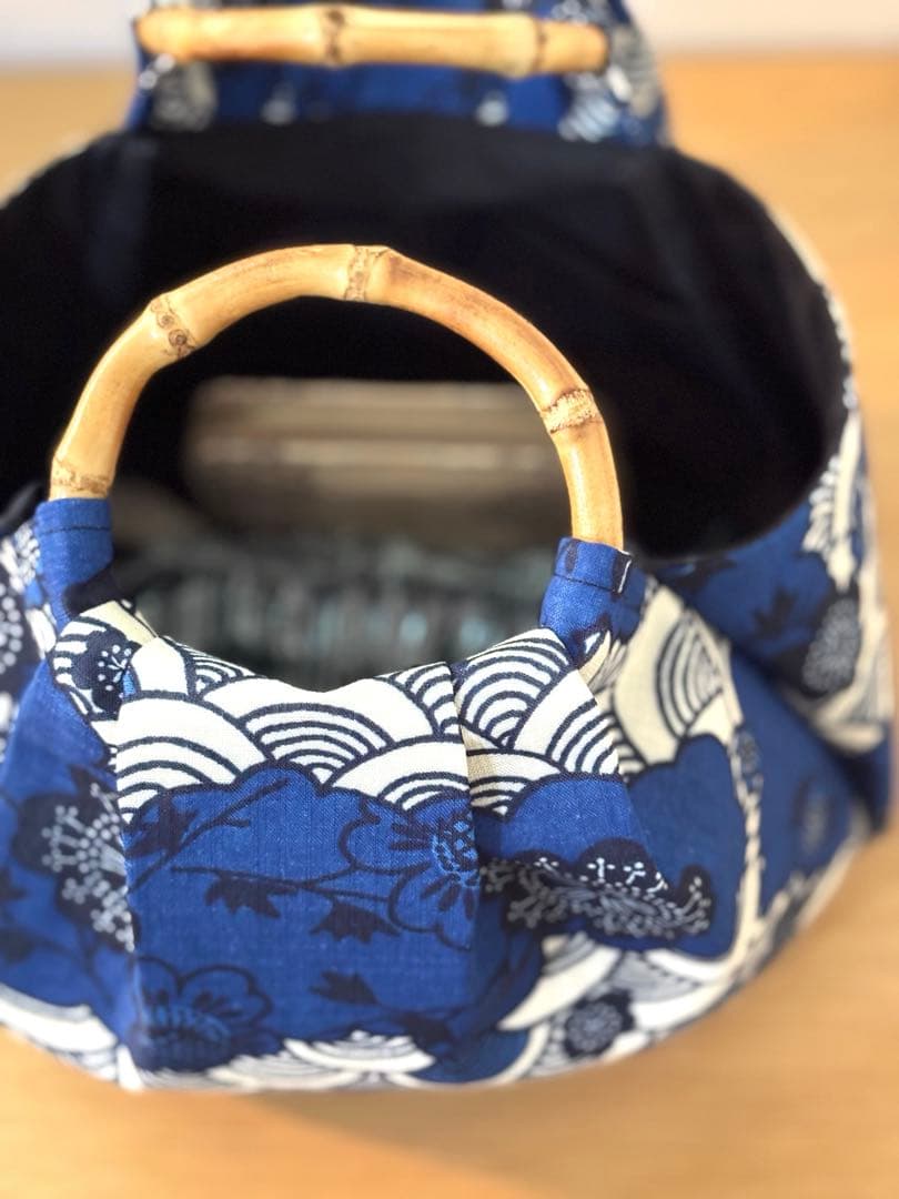 和装バック　着物バック　琉球柄　青海波　紅型生地（青）入学卒業結婚七五三振袖