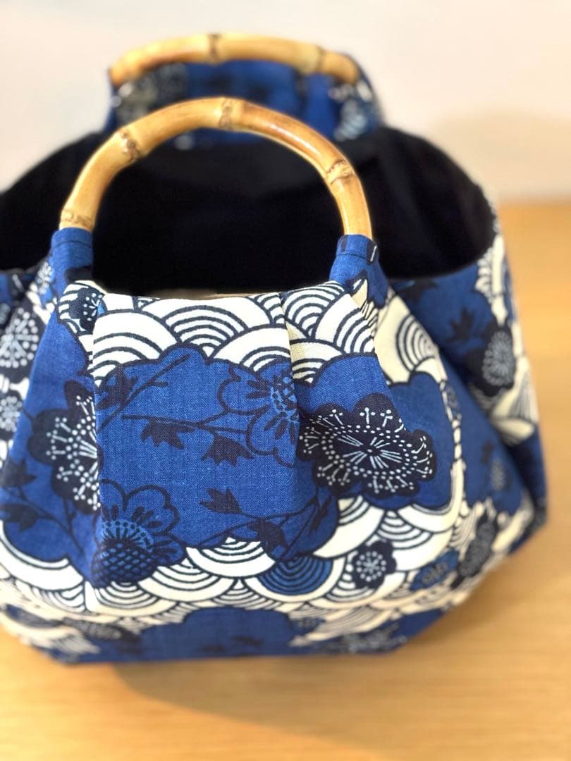 和装バック　着物バック　琉球柄　青海波　紅型生地（青）入学卒業結婚七五三振袖