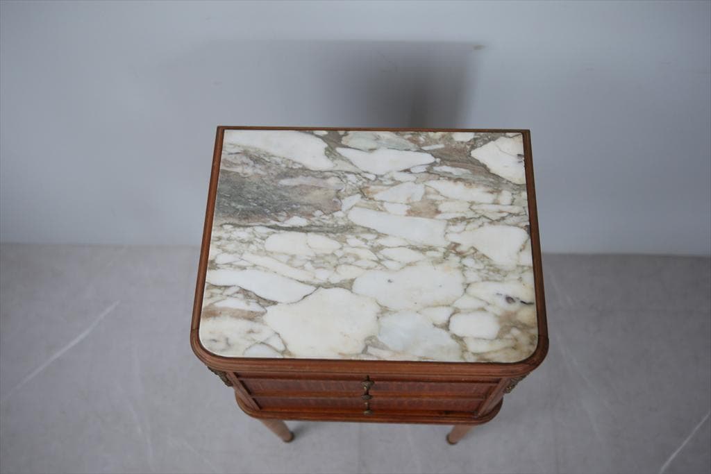 フランスアンティーク大理石キャビネット/ナイトテーブル机/飾り棚(82-151)