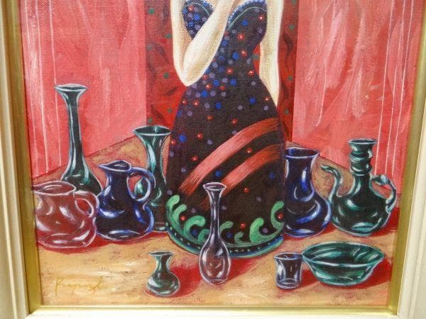 希少 ビンテージ 真作 野田龍二 占い 直筆サイン 椿近代画廊 絵画 油絵当時物