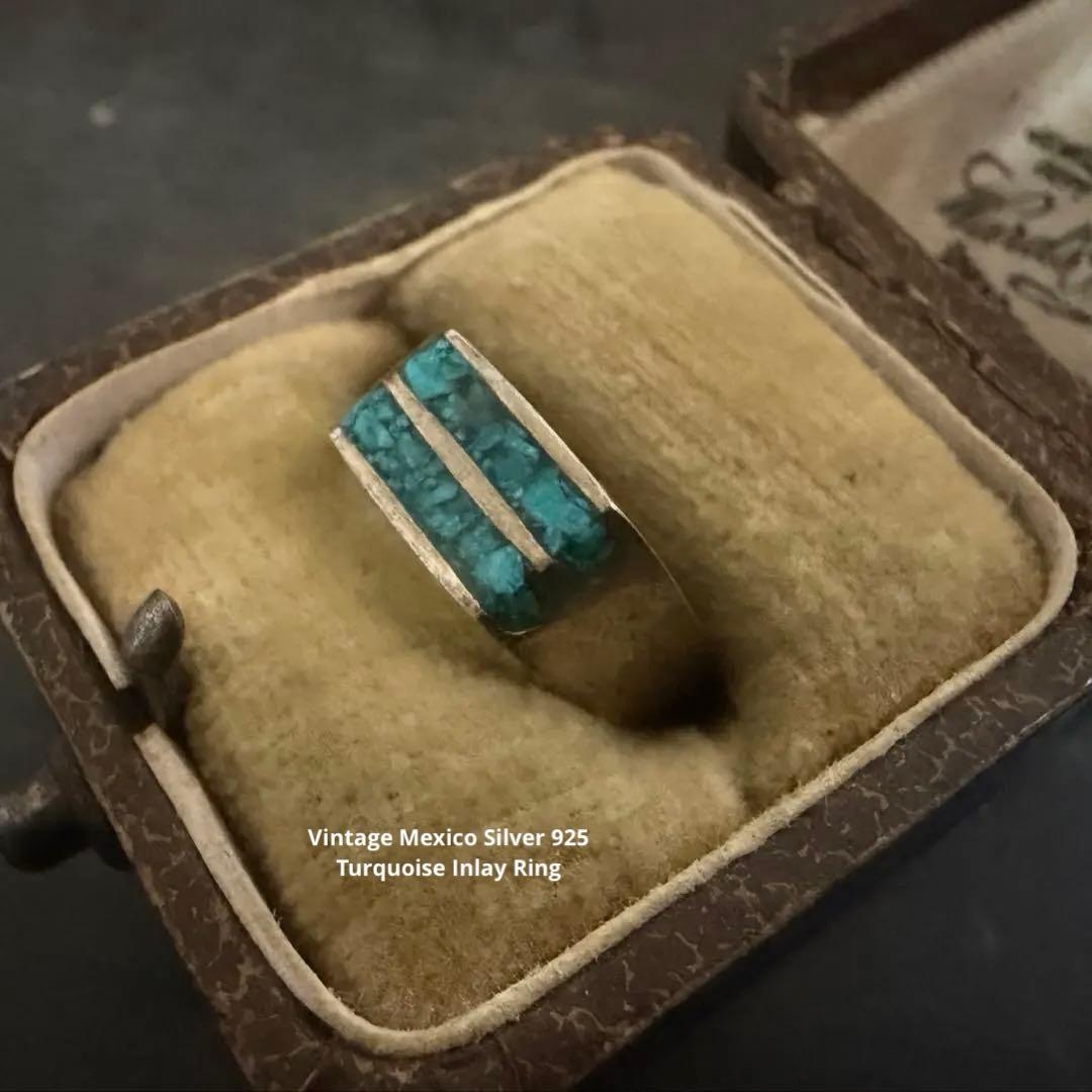 希少　メキシコ　ヴィンテージ　リング　アンティーク　インレイ　ターコイズ　925