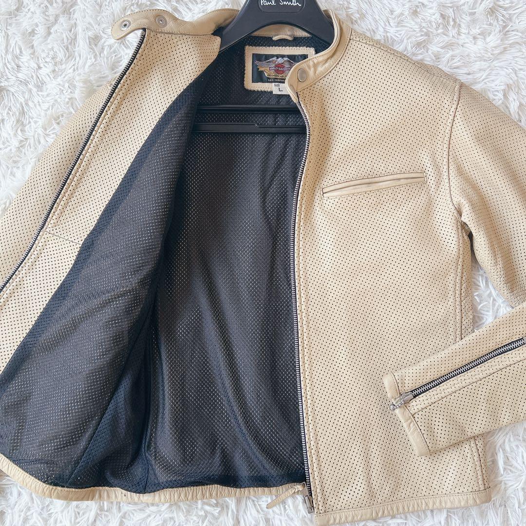 美品 ハーレーダビッドソン レザージャケット シングルライダース パンチング L