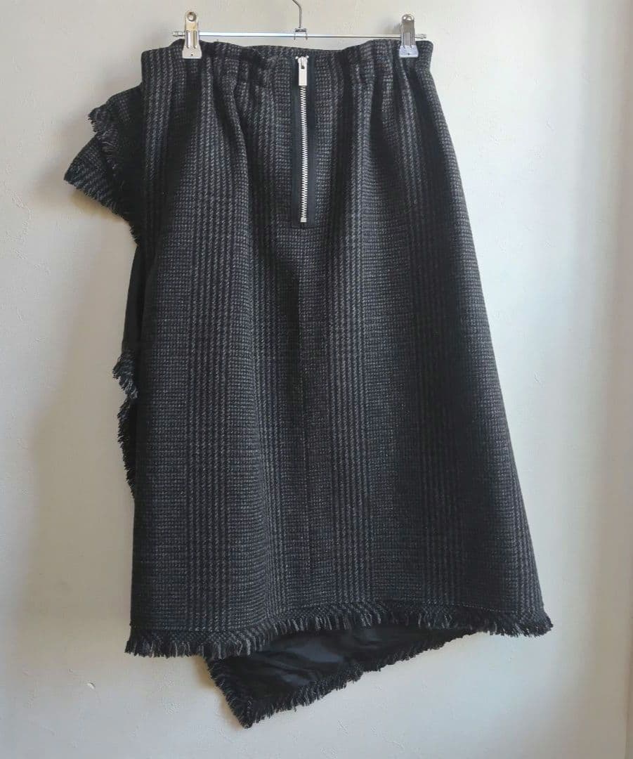 Sacai サカイ ウール　アシンメトリースカート グレンチェック　３