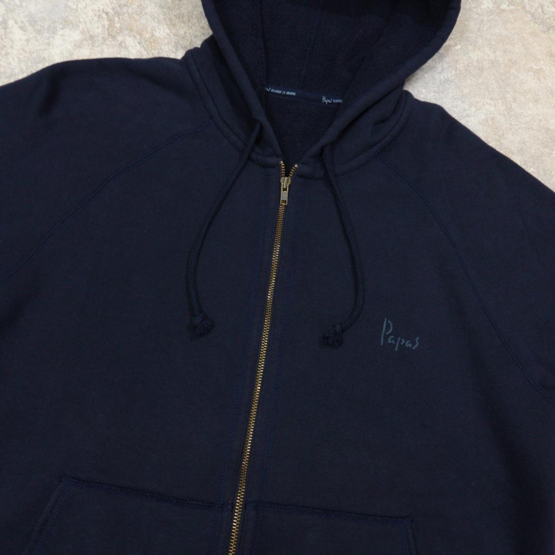 papas 日本製 スウェットジップパーカー L ネイビー ロゴ ワッペン